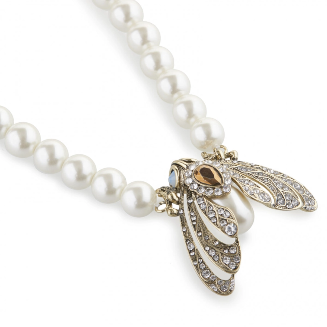 Pearl Moth Statement Necklace