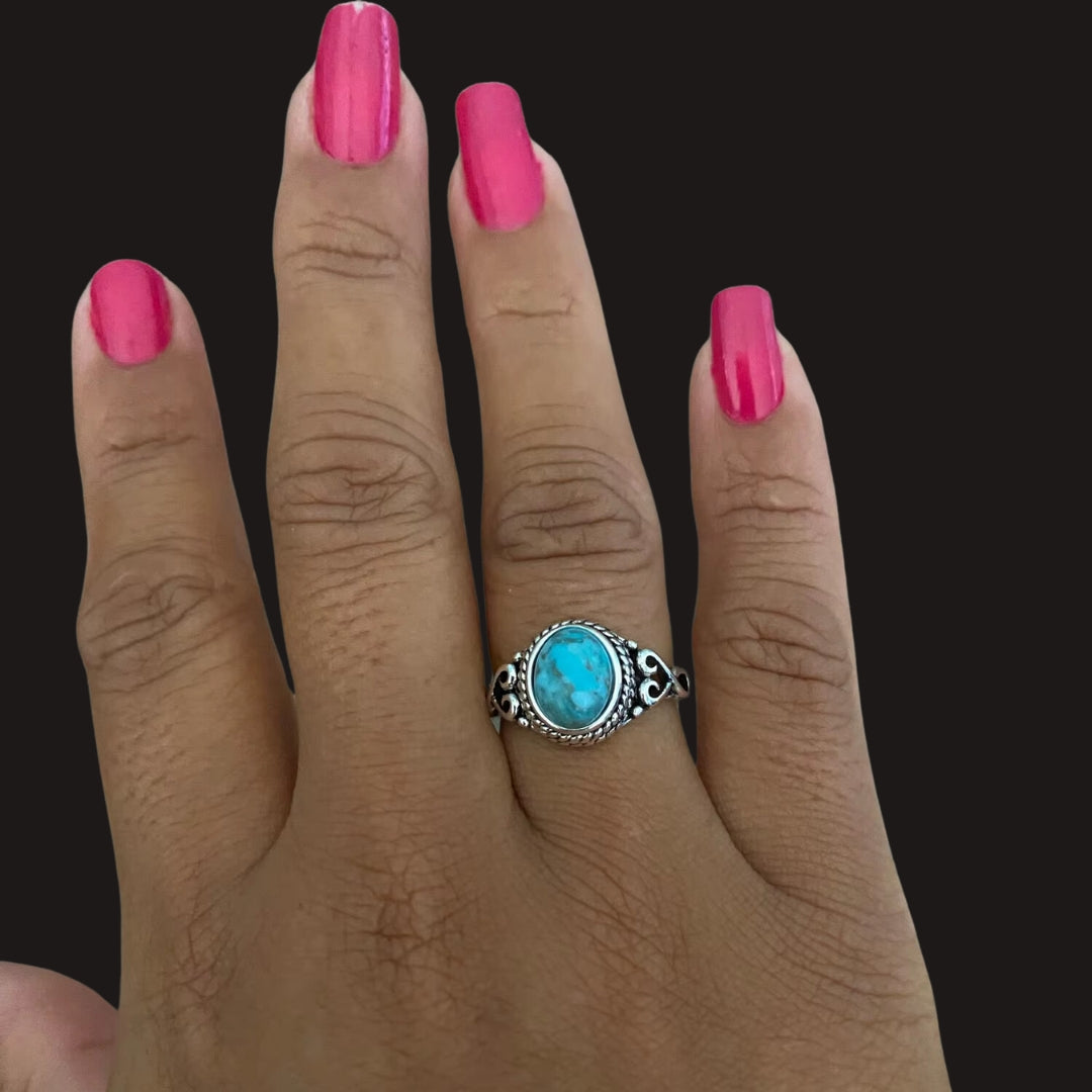 Boho Blue Stone Ring - Floral Fawna
