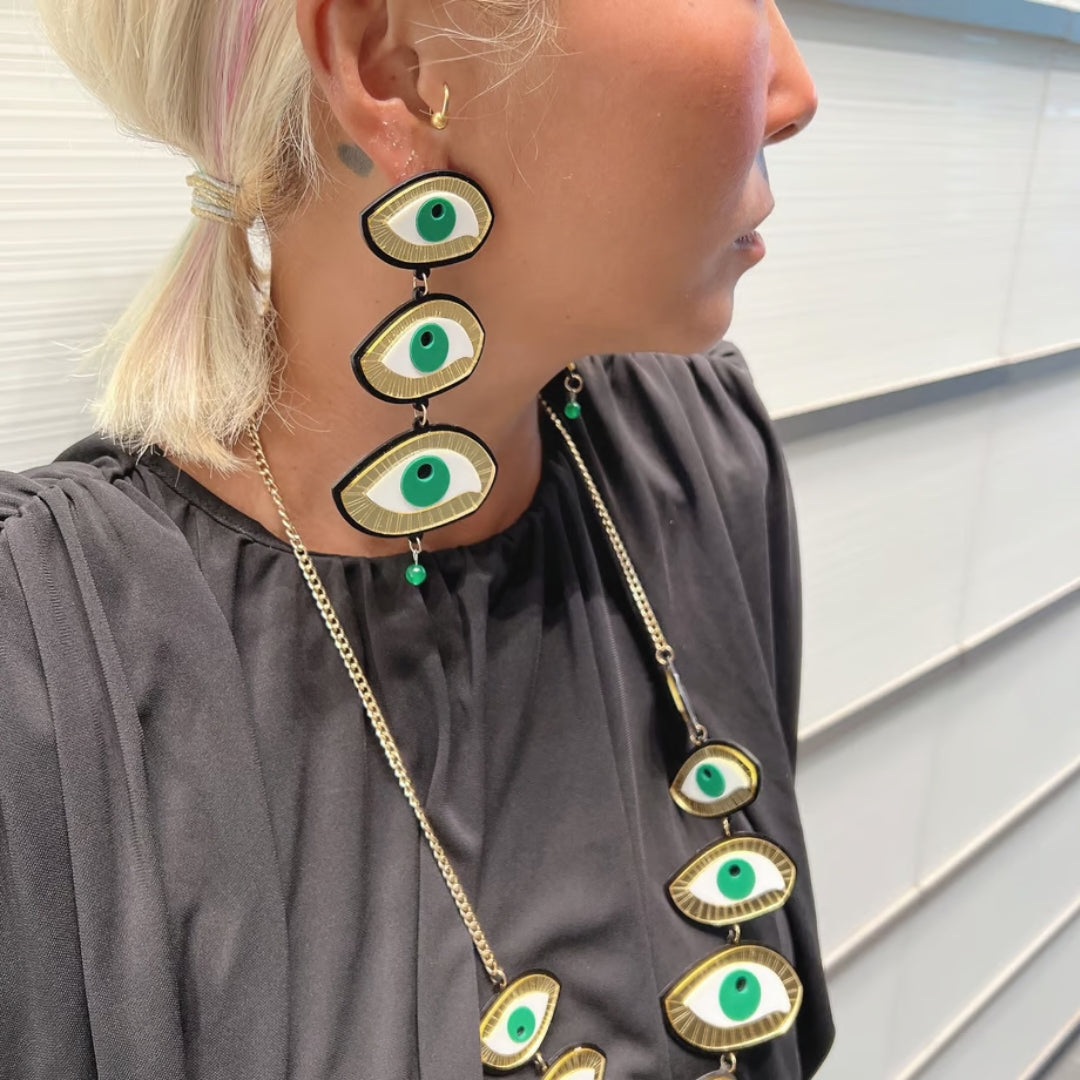 Green Eyes Earrings & Necklace Set