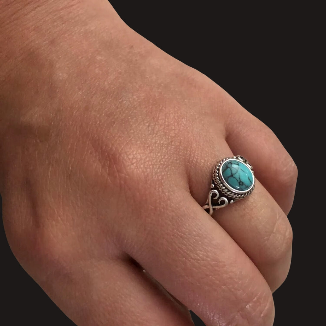 Boho Blue Stone Ring - Floral Fawna