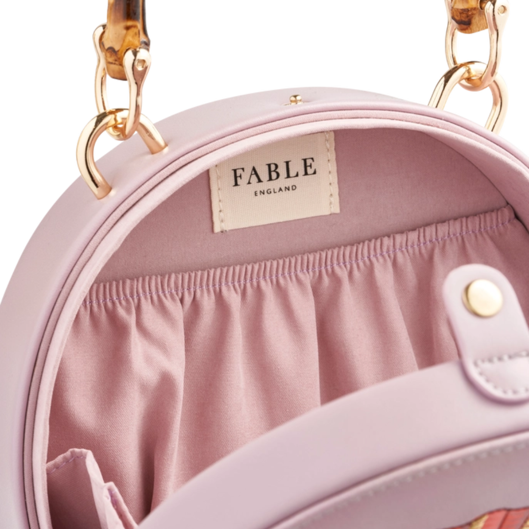 Embroidered Shell Lilac Bamboo Top Handle Bag