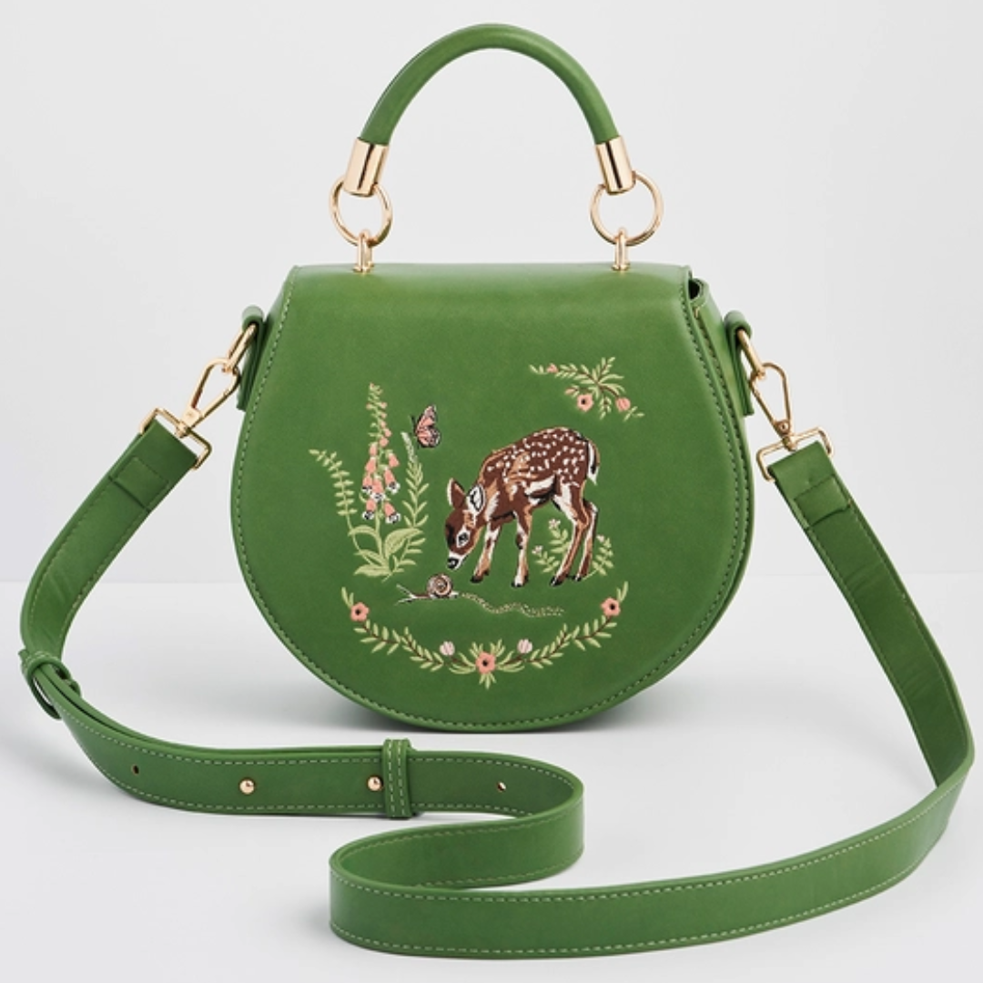 Fawn & Snail Green Embroidered Top Handle Bag