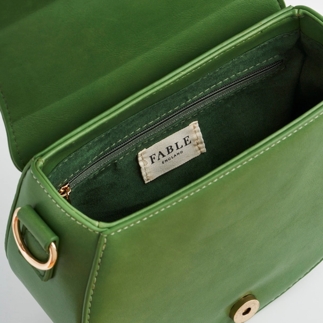 Fawn & Snail Green Embroidered Top Handle Bag