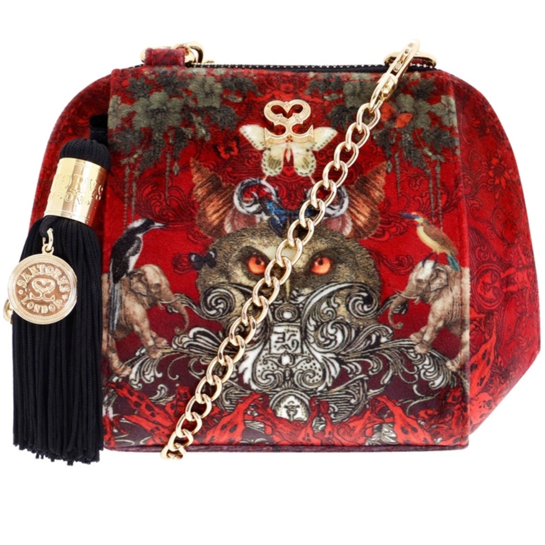 Colonial Ceylon Red Velvet Crossbody Bag