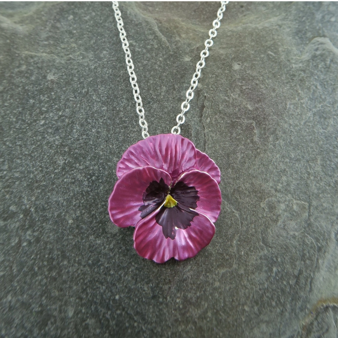 Pansy Pink Flower Pendant Necklace