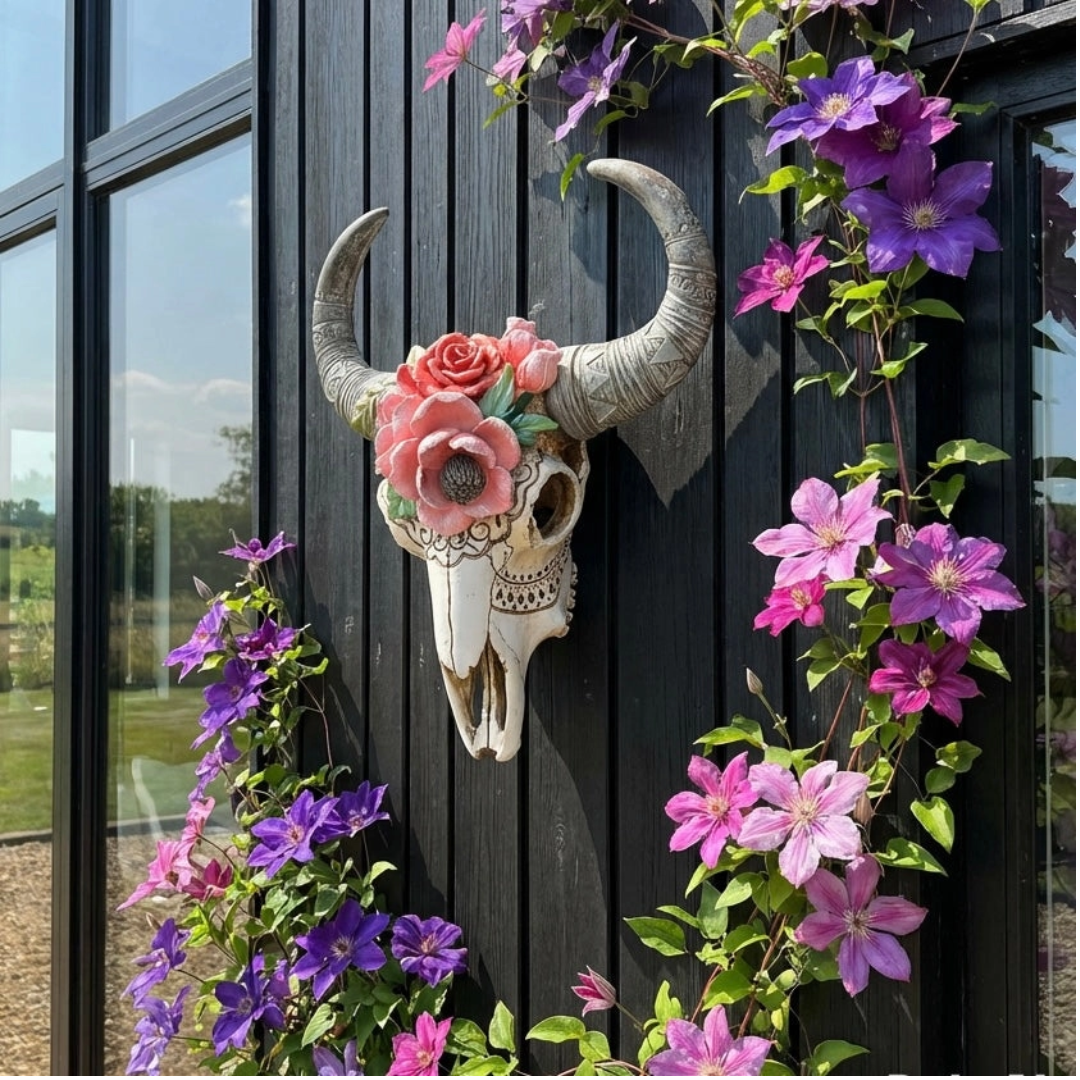 Ram Skull with Flowers Wall Hanging