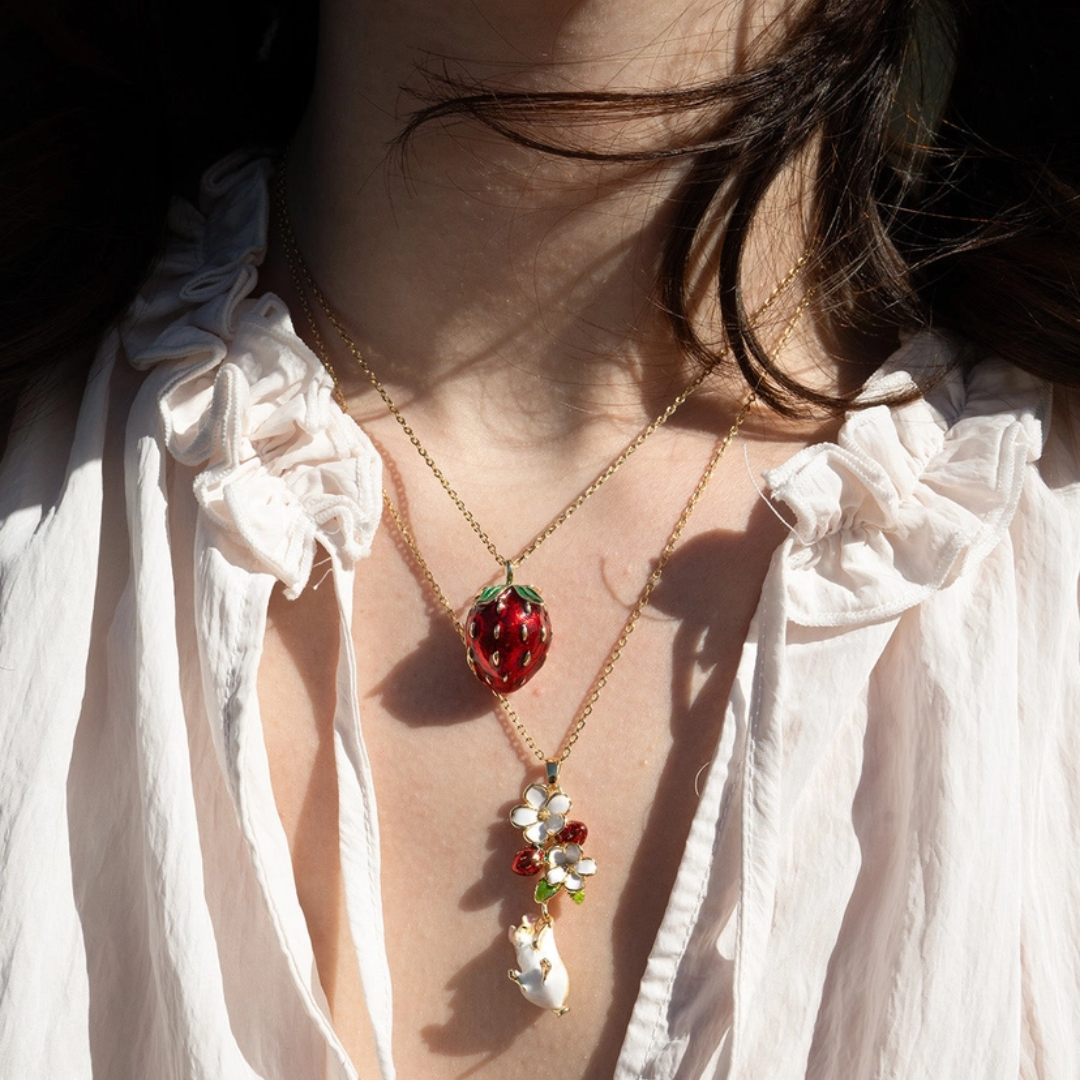 Strawberry & Mouse Locket Necklace