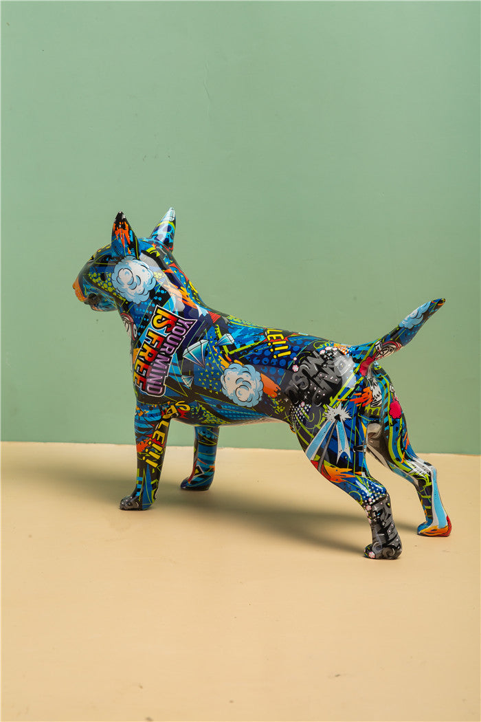 Modern Graffiti Bull Terrier Sculpture - Floral Fawna