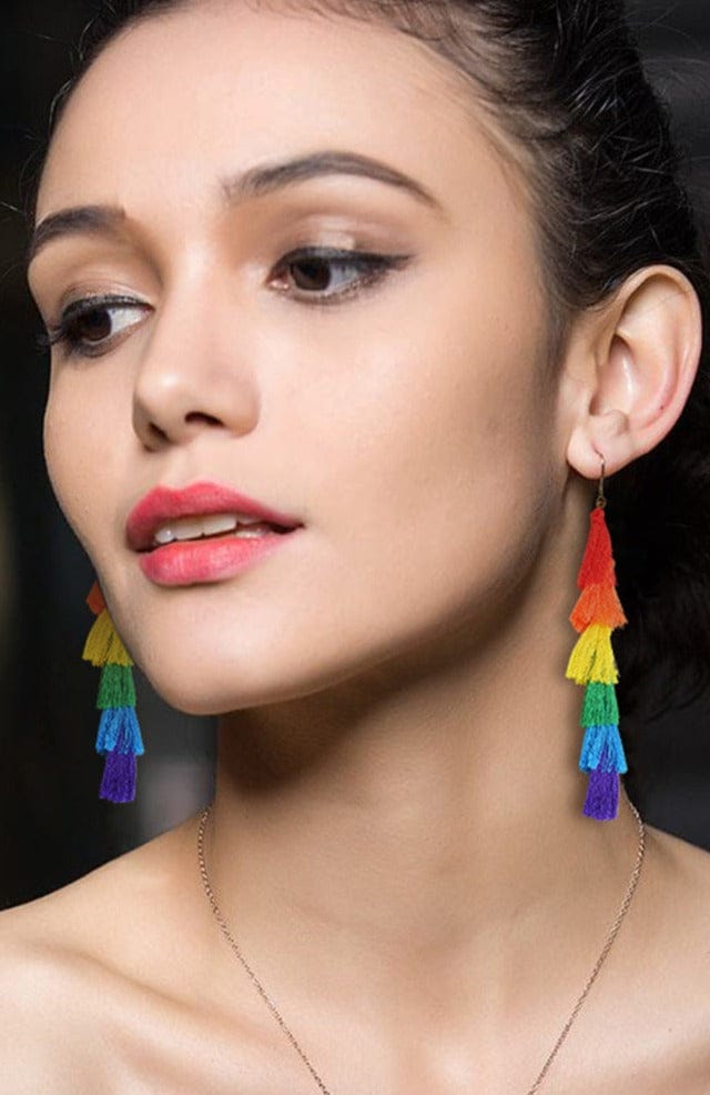 Rainbow hot sale tassel earrings