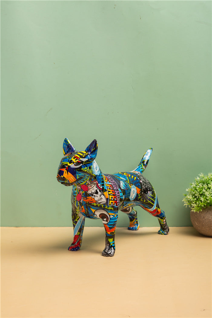 Modern Graffiti Bull Terrier Sculpture - Floral Fawna