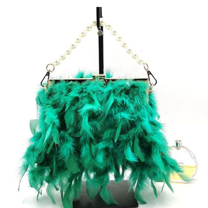 Gatsby Feather & Pearl Evening Bag - Floral Fawna