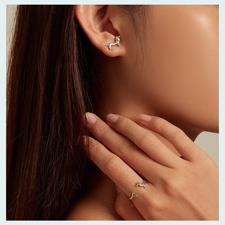 Sterling Silver Dachshund Ring & Earrings Set - Floral Fawna