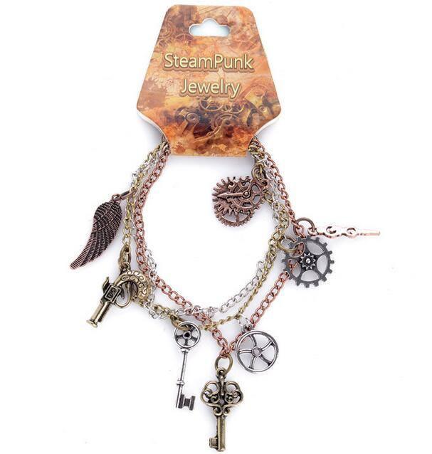 Gears, Wings & Keys Steampunk Charm Bracelet - Floral Fawna