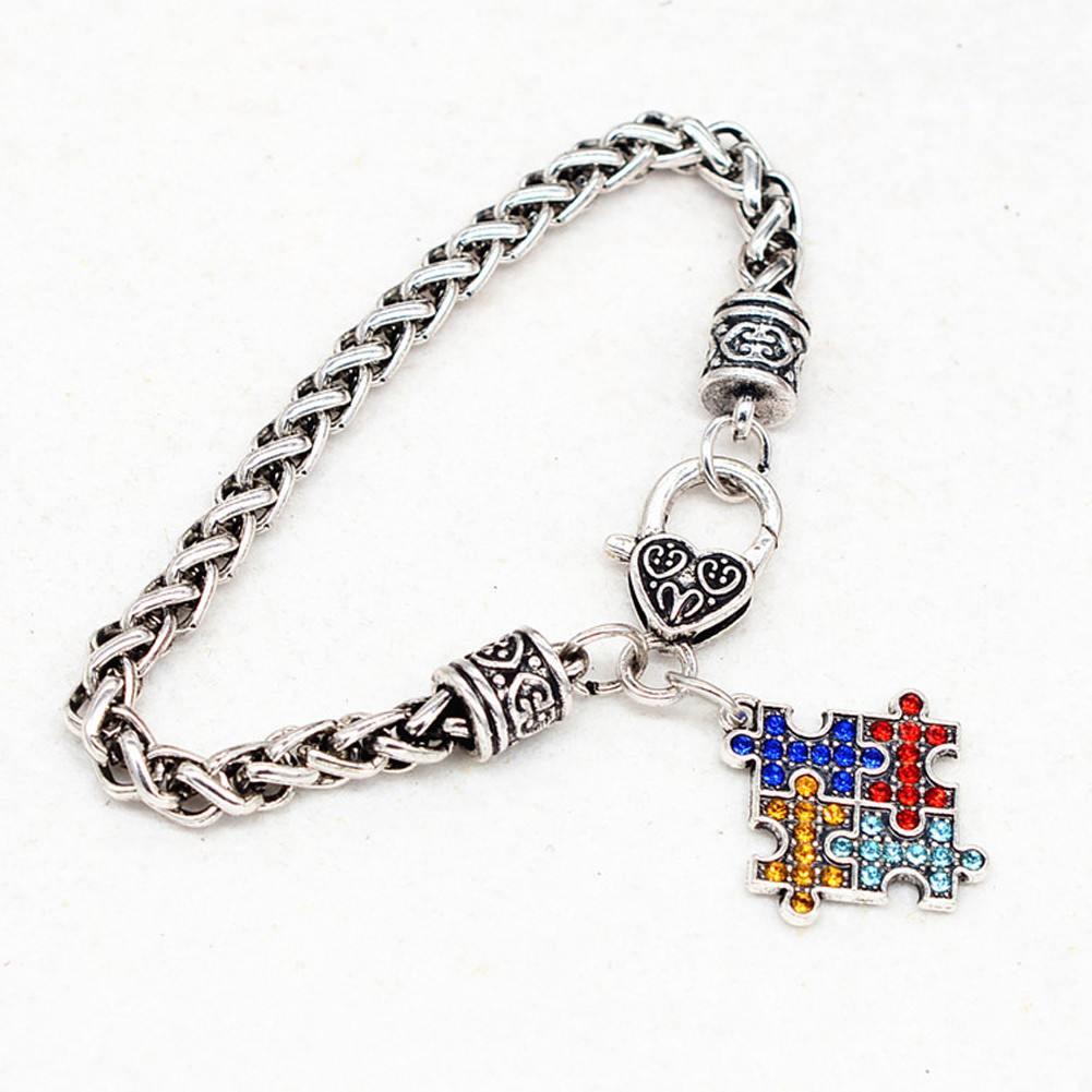 Multicolored Rhinestone Puzzle Autism Bracelet - Floral Fawna