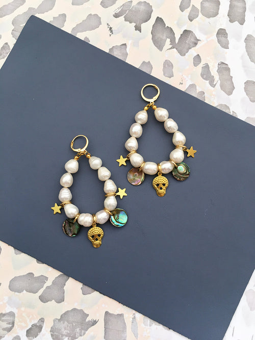 Pearl Charm Earrings - Floral Fawna