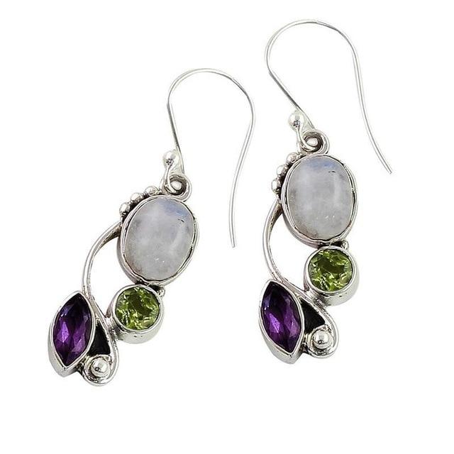 Colorful Crystals Moonstone Earrings - Floral Fawna