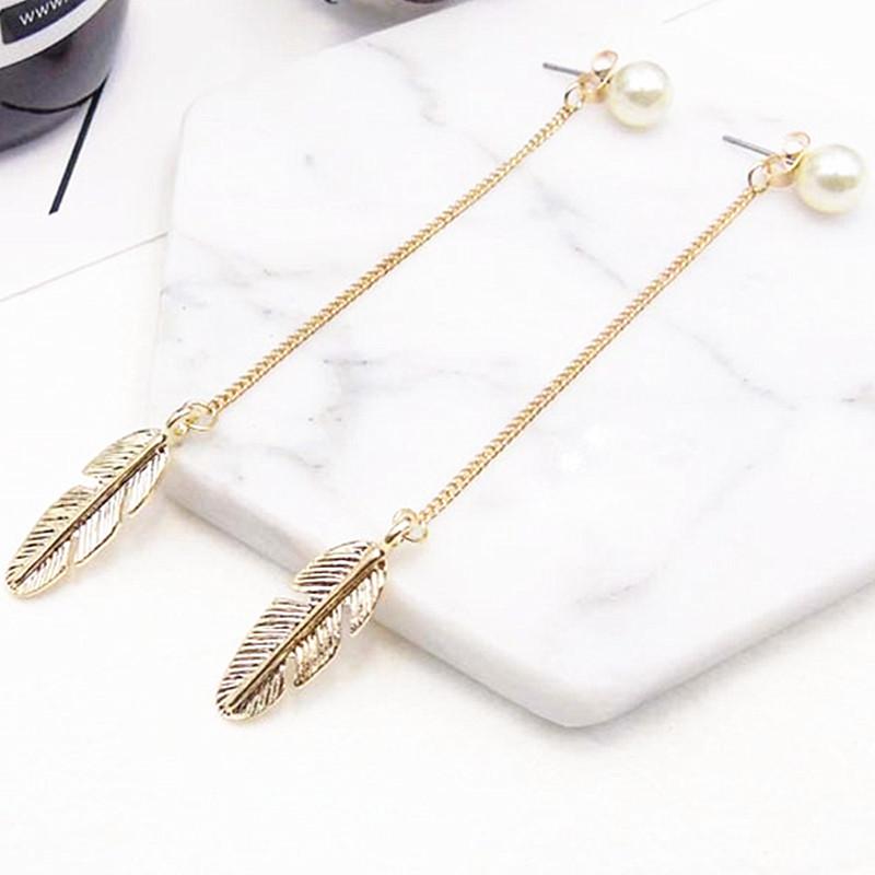 Pearl & Dangling Feather Earrings - Floral Fawna