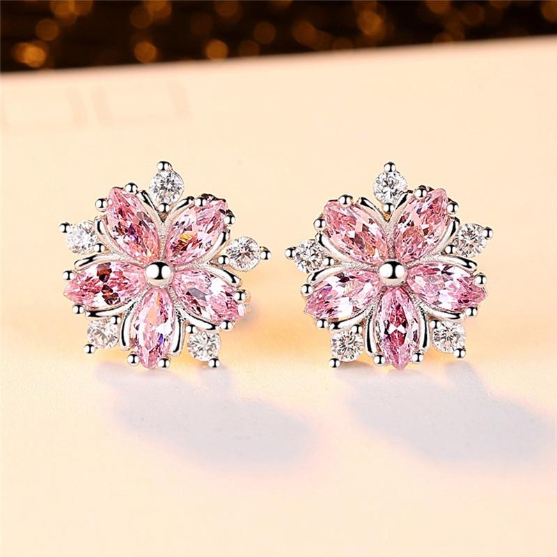Pink Snowflake Silver Earrings - Floral Fawna