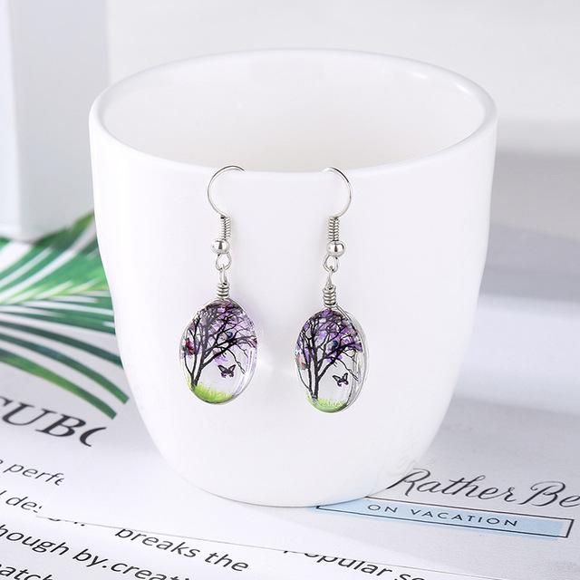 Wishing Tree & Butterfly Glass Earrings - Floral Fawna