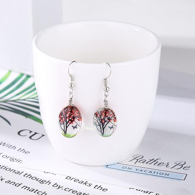 Wishing Tree & Butterfly Glass Earrings - Floral Fawna