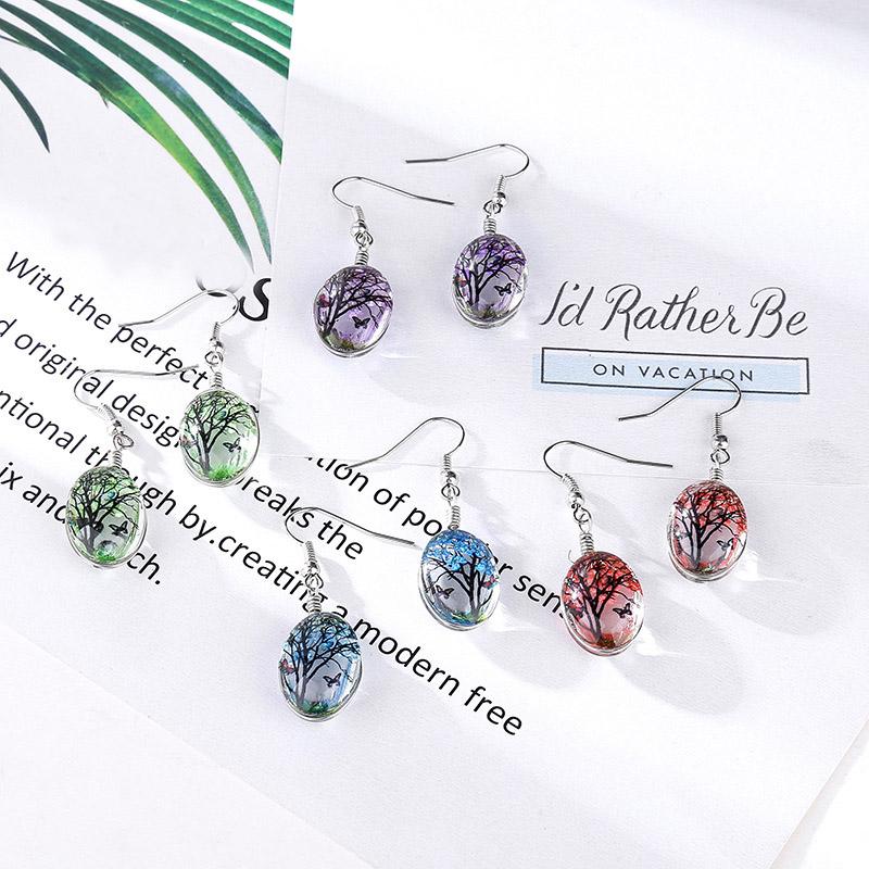 Wishing Tree & Butterfly Glass Earrings - Floral Fawna