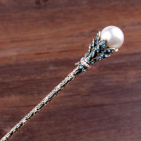 Pearl & Rhinestone Crystals Hair Stick - Floral Fawna