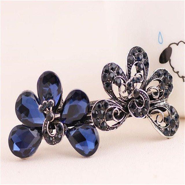 Royal Blue Rhinestone Hair Clip - Floral Fawna