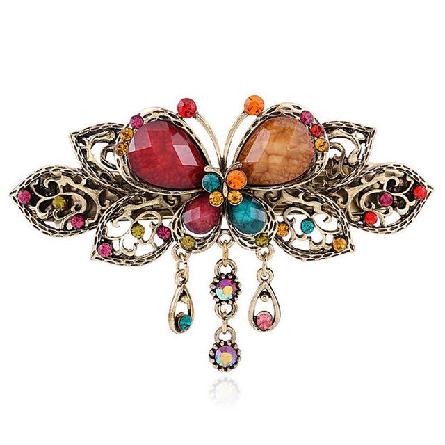 Vintage Style Crystal Butterfly Hair Clip - Floral Fawna