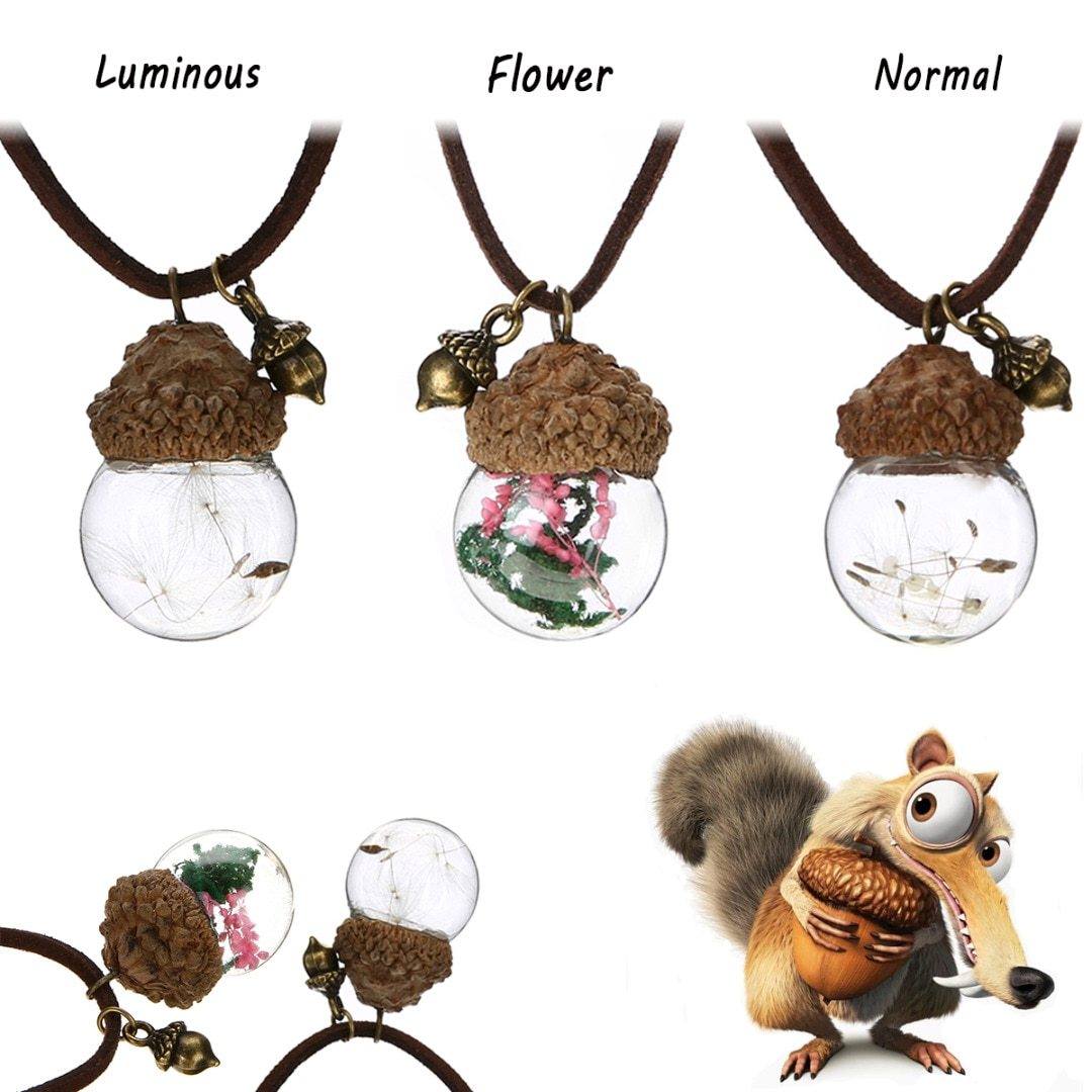 Acorn & Dandelions Glass Necklace - Floral Fawna