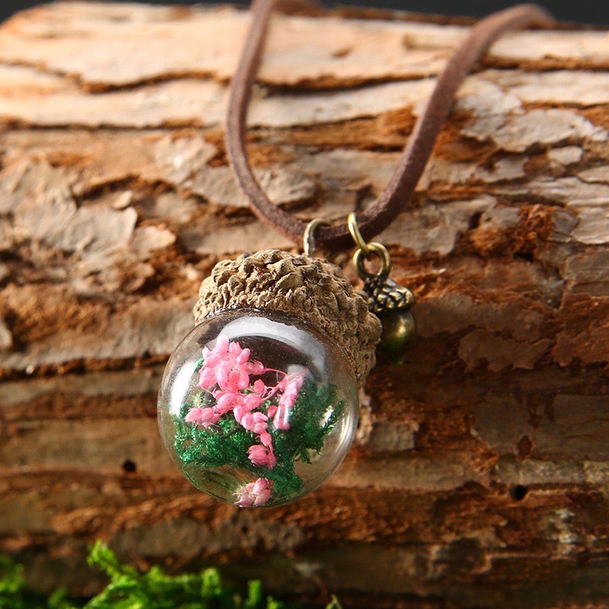 Acorn & Dandelions Glass Necklace - Floral Fawna