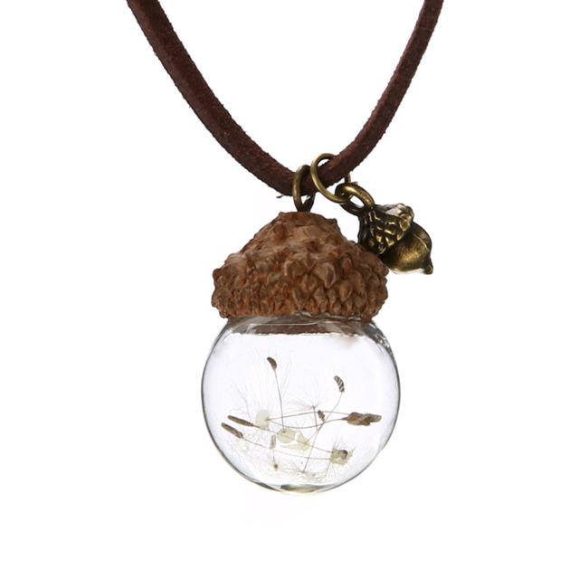 Acorn & Dandelions Glass Necklace - Floral Fawna