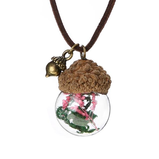 Acorn & Dandelions Glass Necklace - Floral Fawna