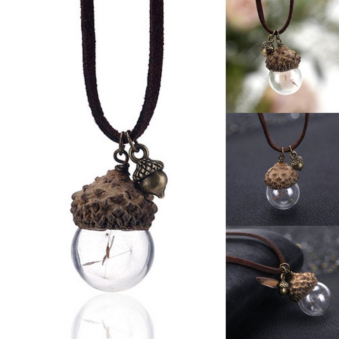 Acorn & Dandelions Glass Necklace - Floral Fawna