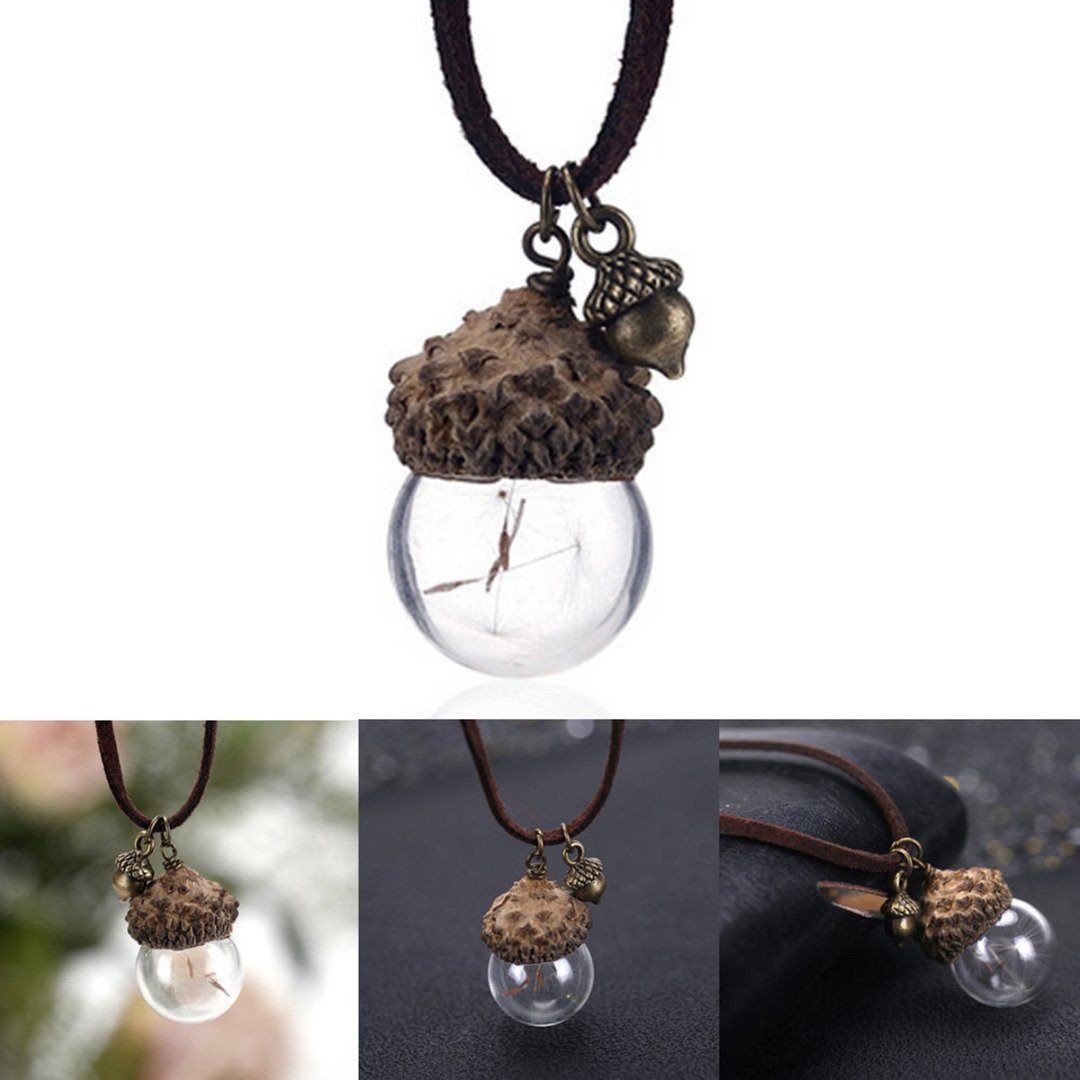 Acorn & Dandelions Glass Necklace - Floral Fawna