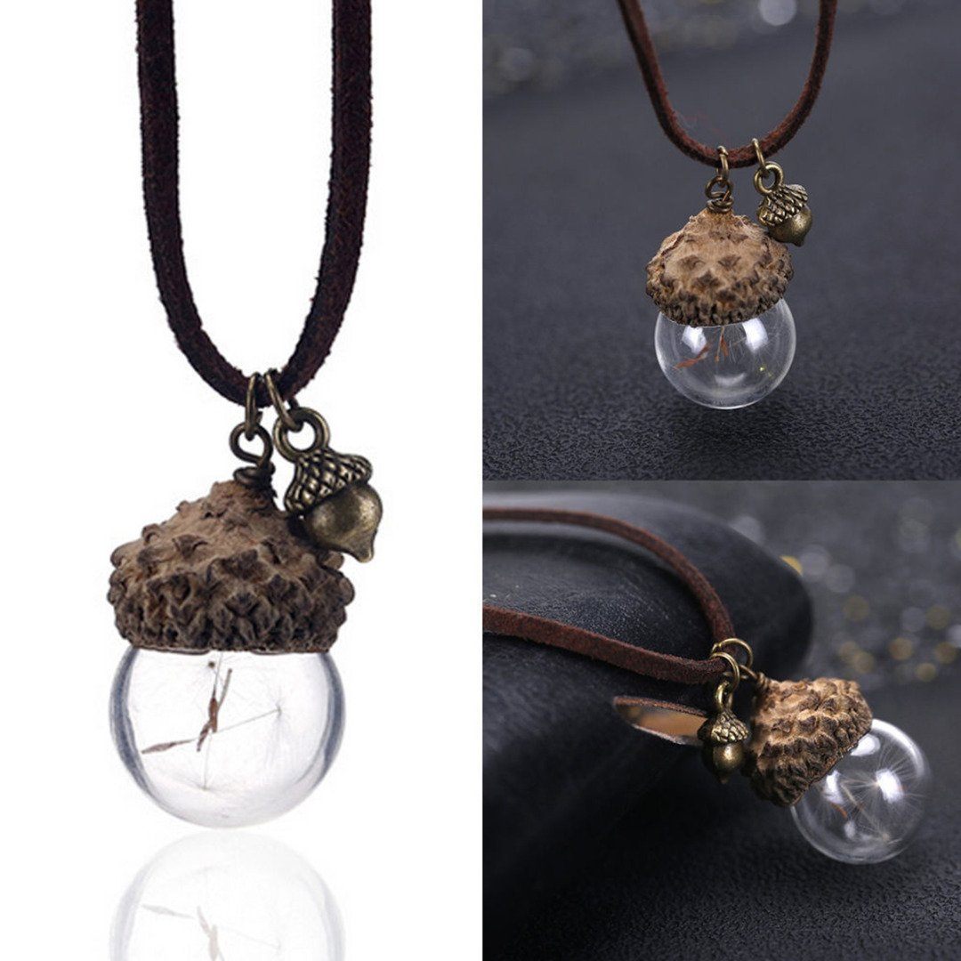 Acorn & Dandelions Glass Necklace - Floral Fawna