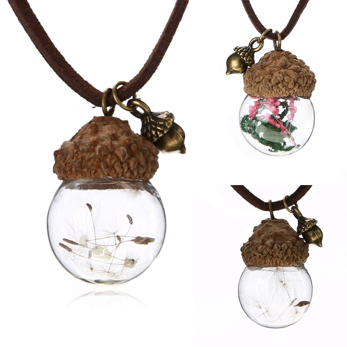 Acorn & Dandelions Glass Necklace - Floral Fawna