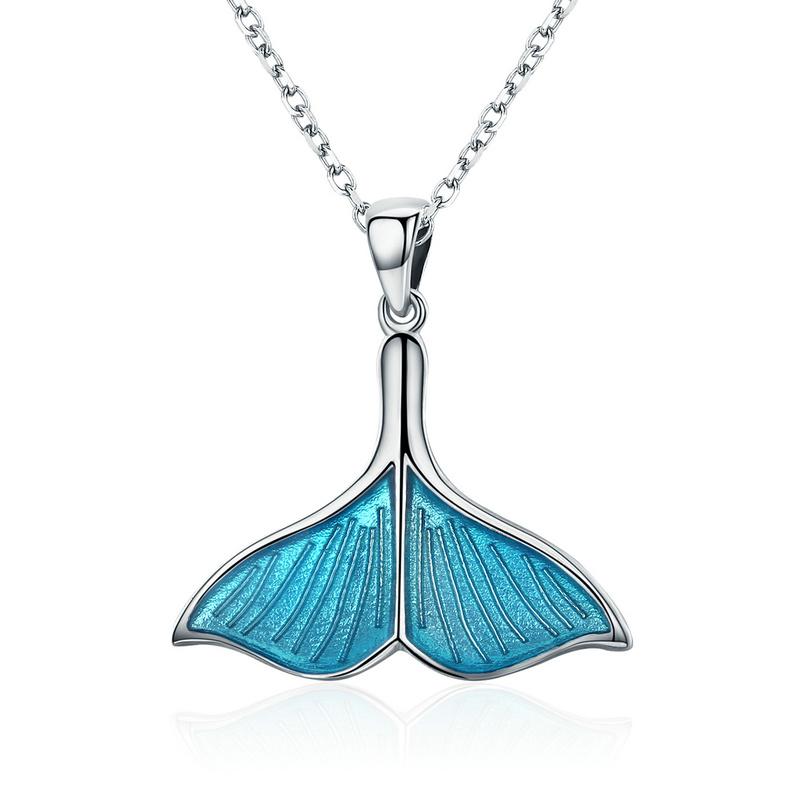 Blue Mermaid Tail Sterling Silver Necklace - Floral Fawna