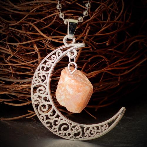 Crescent Moon & Natural Stone Crystal Necklace - Floral Fawna