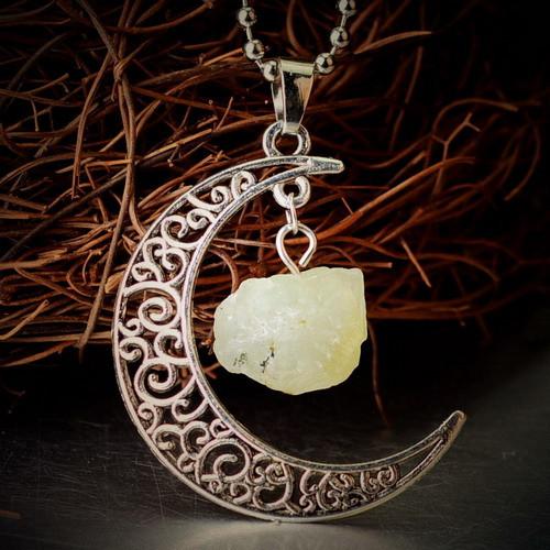 Crescent Moon & Natural Stone Crystal Necklace - Floral Fawna