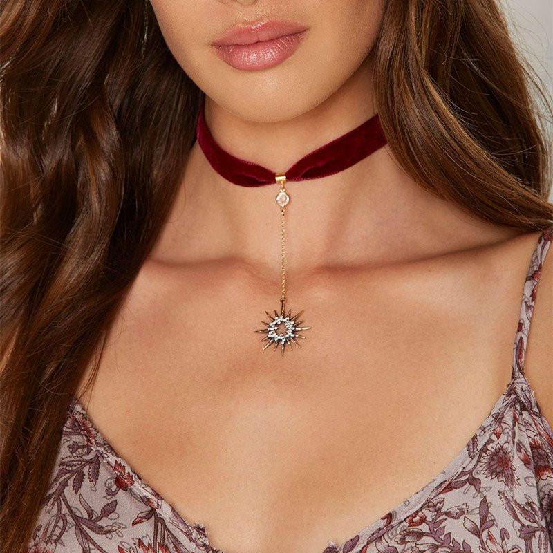 Crystal Star Velvet Choker Necklace - Floral Fawna