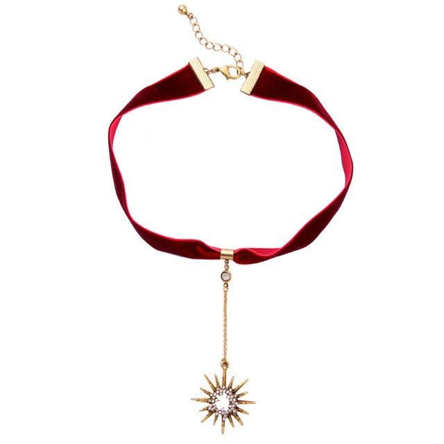 Crystal Star Velvet Choker Necklace - Floral Fawna