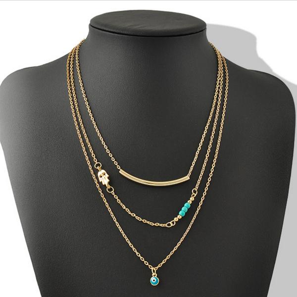Hamsa Necklace Kabbalah - Boho Hamsa & Evil Eye Bead, Turquoise Pendant & Necklace - Floral Fawna