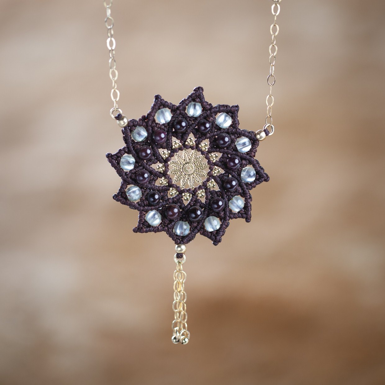 Macrame & Crystals 12 Sided Mandala Necklace - Floral Fawna
