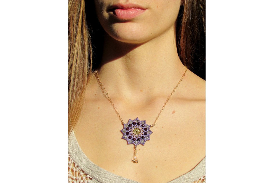 Macrame & Crystals 12 Sided Mandala Necklace - Floral Fawna