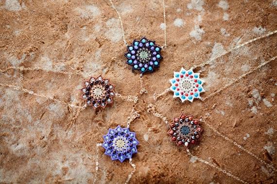 Macrame & Crystals 12 Sided Mandala Necklace - Floral Fawna