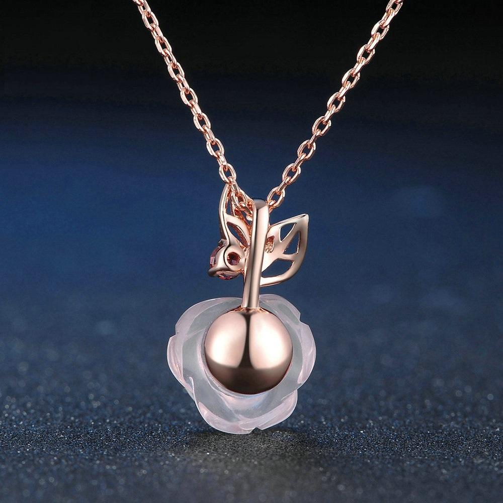 Majestic Rose Quartz & Garnet Necklace - Floral Fawna