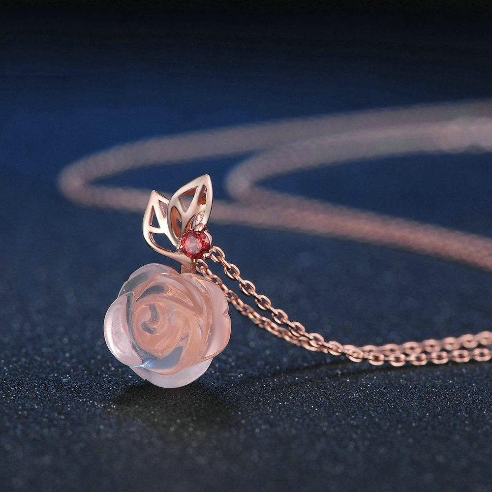 Majestic Rose Quartz & Garnet Necklace - Floral Fawna