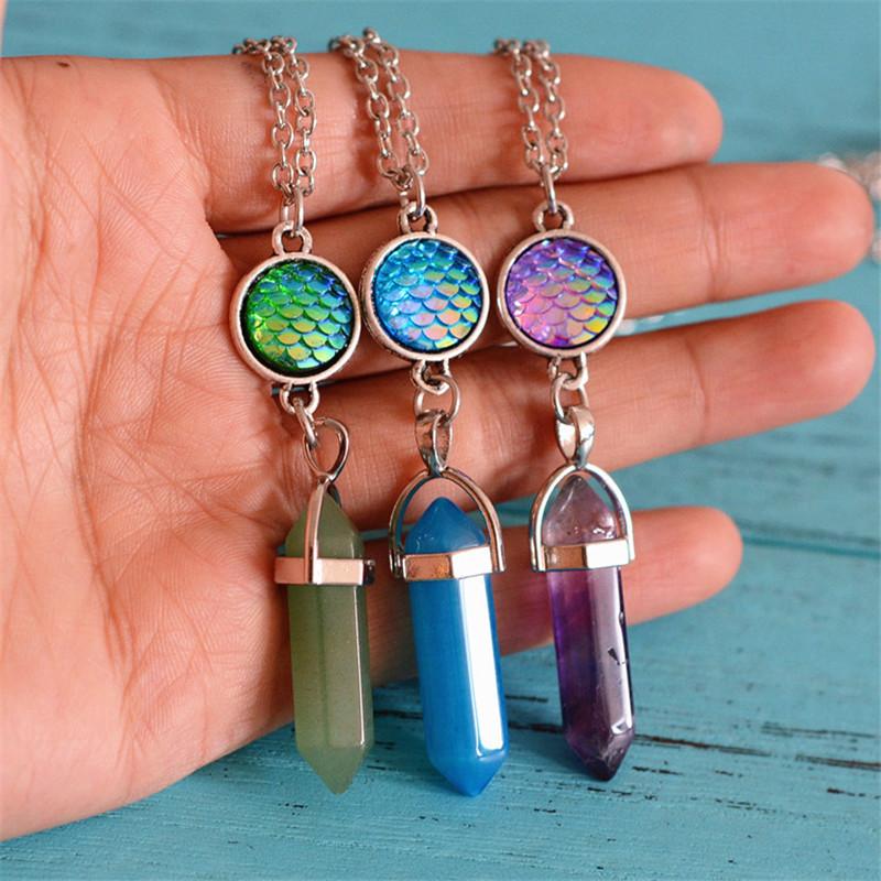 Natural Stone & Mermaid Scale Necklace - Floral Fawna