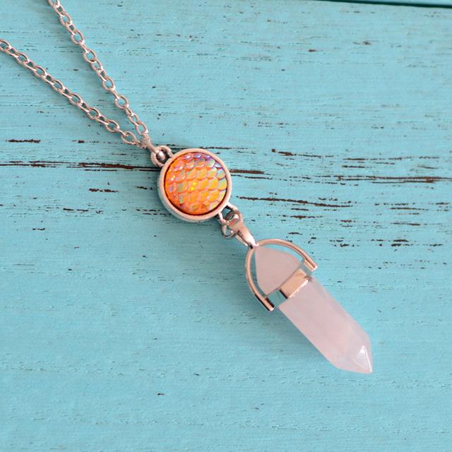 Natural Stone & Mermaid Scale Necklace - Floral Fawna