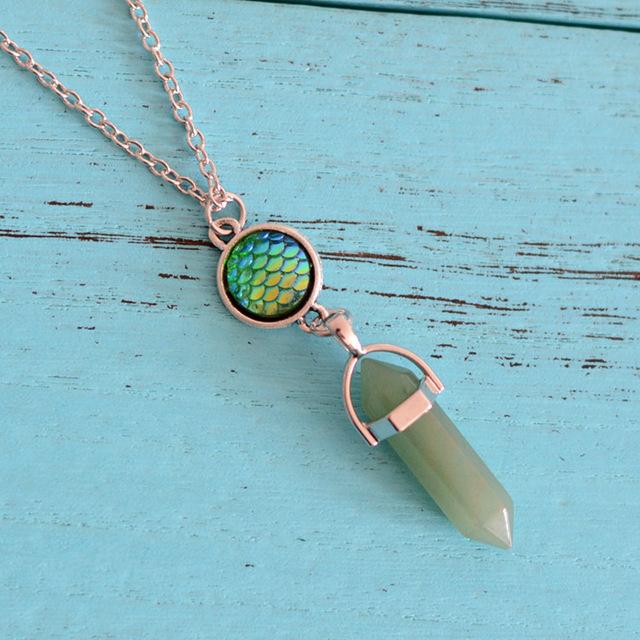 Natural Stone & Mermaid Scale Necklace - Floral Fawna